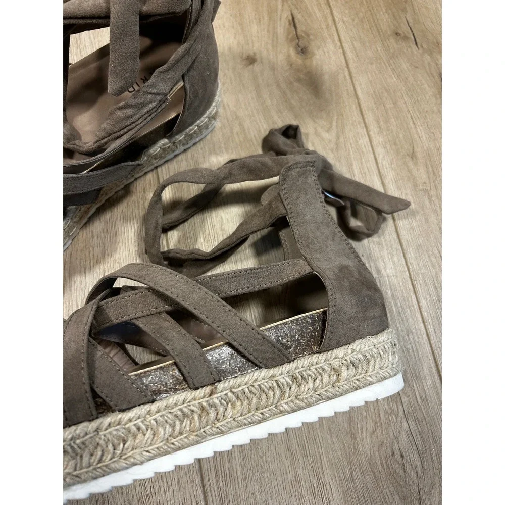 Torrid Womens 13 WW Taupe Brown Strappy Gladiator Espadrille Platform Sandals